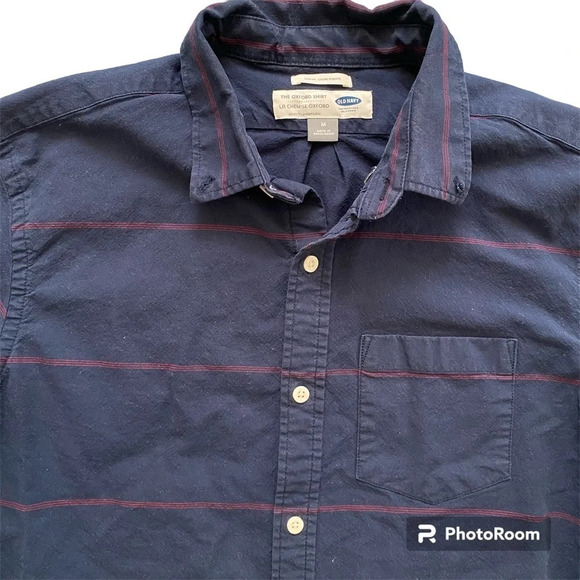 Men’s Old Navy Striped Navy Blue Slim Fit Button Down Oxford Shirt Size M - Picture 5 of 10
